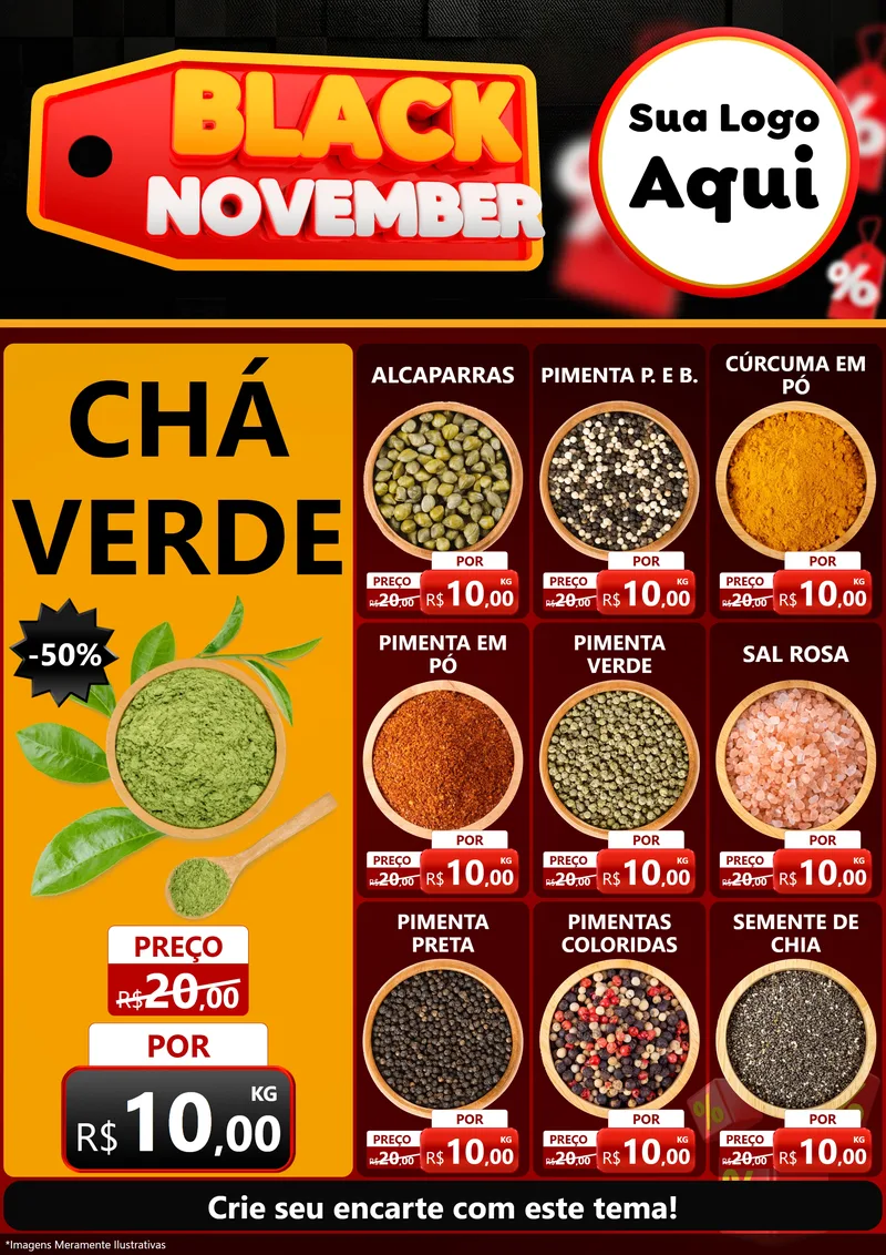 Modelo de Encarte para Encarte A4 Vertical com o tema Black November para Produtos Naturais