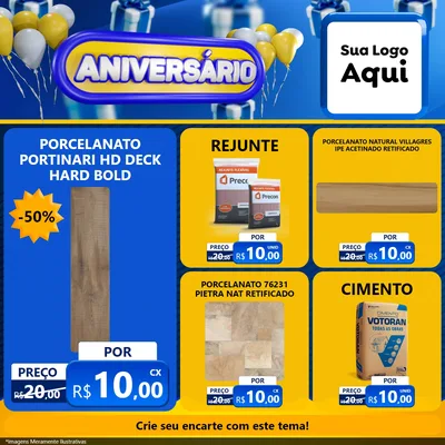 Modelo de Rede Social para Feed Facebook com o tema Aniversário para Pisos e revestimentos
