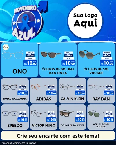 Modelo de Rede Social para Feed Instagram com o tema Novembro Azul para Óticas