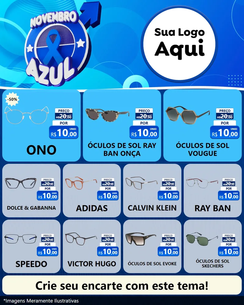 Modelo de Rede Social para Feed Instagram com o tema Novembro Azul para Óticas