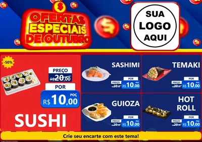 Modelo de Encarte para Encarte A4 Horizontal com o tema Ofertas Especiais de Outubro para Comida japonesa