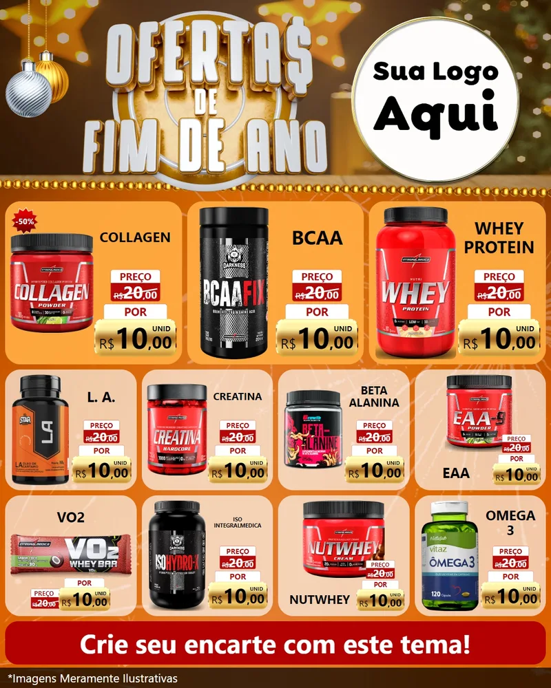 Modelo de Rede Social para Feed Instagram com o tema Ofertas de Fim de Ano para Suplementos alimentares