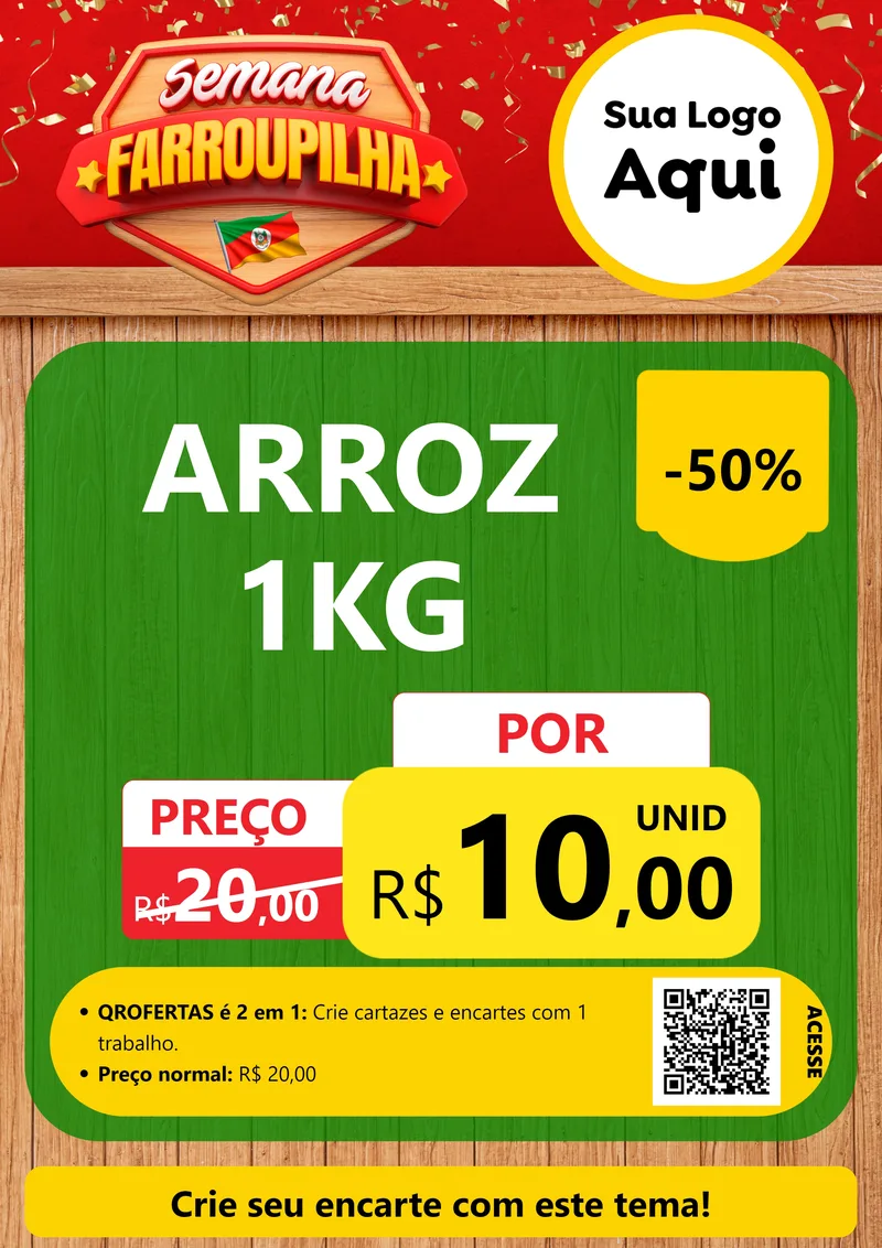 Modelo de Cartaz para Cartaz A4 Vertical com o tema Semana Farroupilha para Supermercado