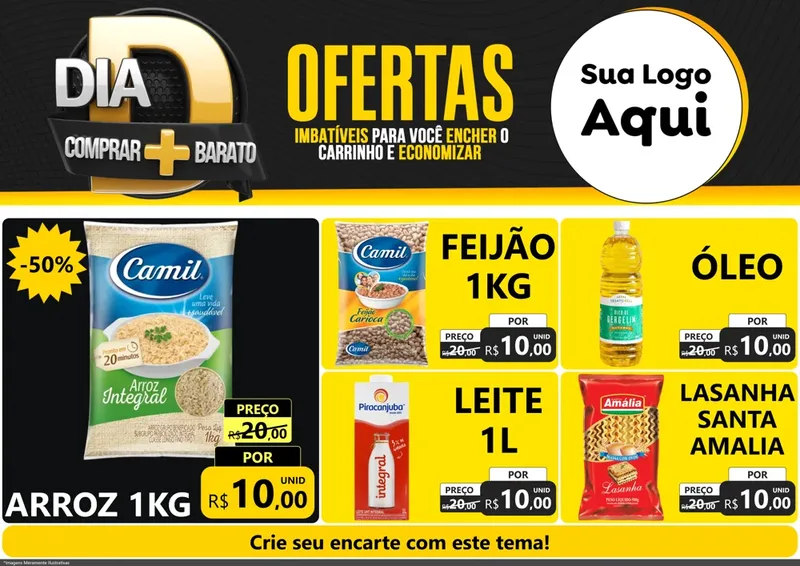 Modelo de Encarte para Encarte A4 Horizontal com o tema Dia D Mais Economia para Supermercado