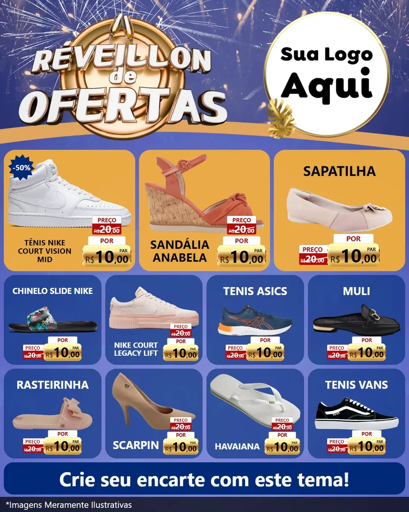 Modelo de Rede Social para Feed Instagram com o tema Réveillon de Ofertas para Calçados