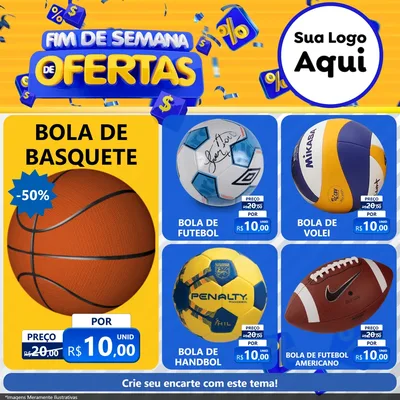 Modelo de Rede Social para Feed Facebook com o tema Fim de Semana de Ofertas para Artigos Esportivos