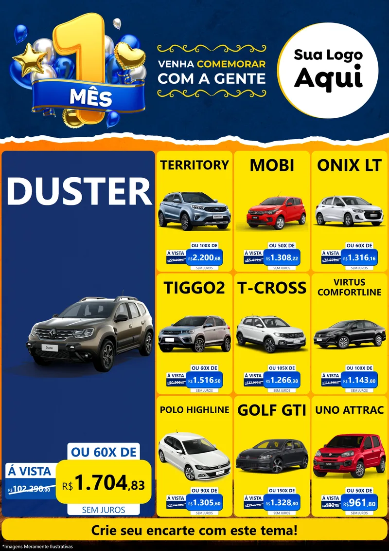 Modelo de Encarte para Encarte A4 Vertical com o tema Um Mês de Aniversário para Concessionaria de Carros