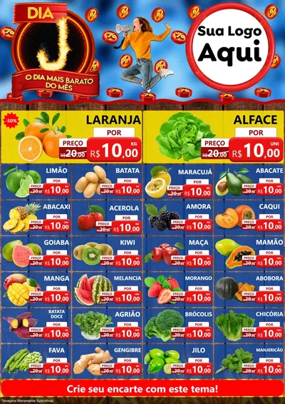 Modelo de Encarte para Encarte A4 Vertical com o tema Dia J - O Dia Mais Barato Do Mês para Hortifrúti