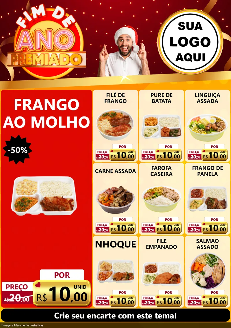 Modelo de Encarte para Encarte A4 Vertical com o tema Fim de Ano Premiado para Restaurante