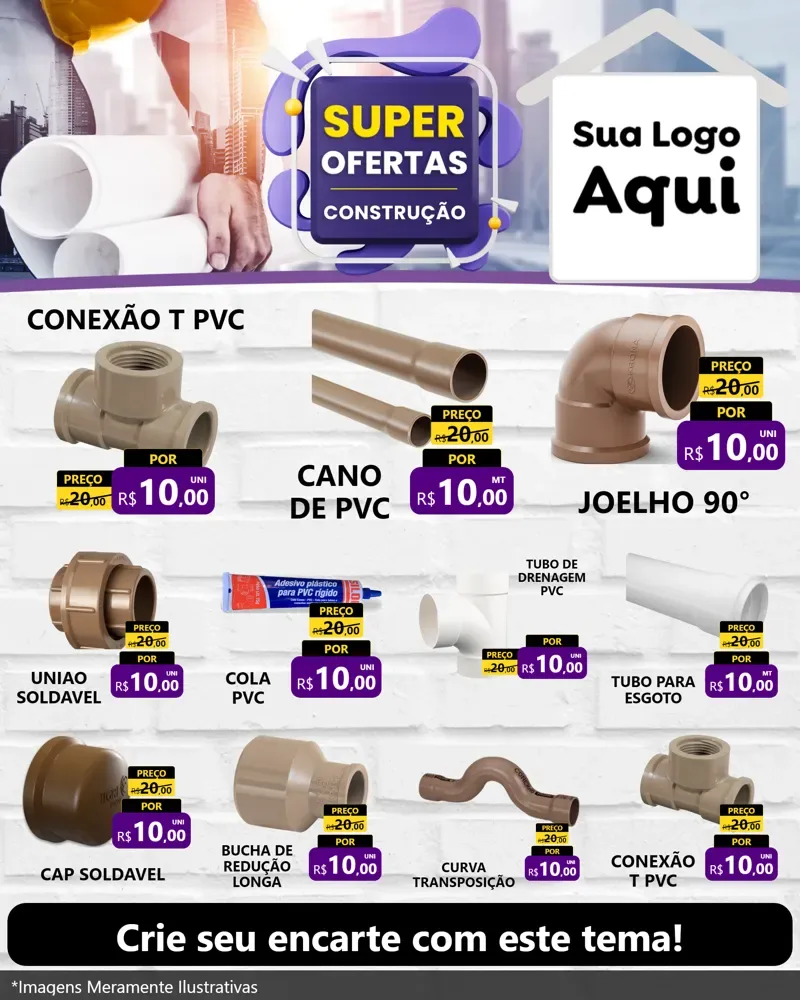 Modelo de Rede Social para Feed Instagram com o tema Super Ofertas - Construção para Tubos e conexões