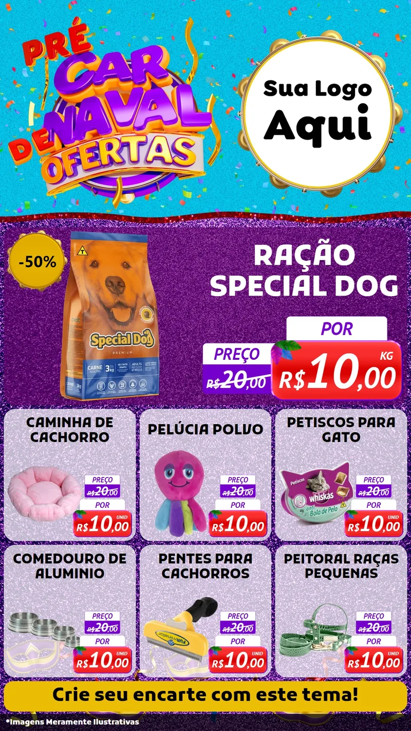 Modelo de Rede Social para Stories com o tema Pré Carnaval de Ofertas para Pet Shop