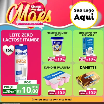 Modelo de Rede Social para Feed Facebook com o tema Show das Mães - Ofertas Especiais para Frios e Laticínios