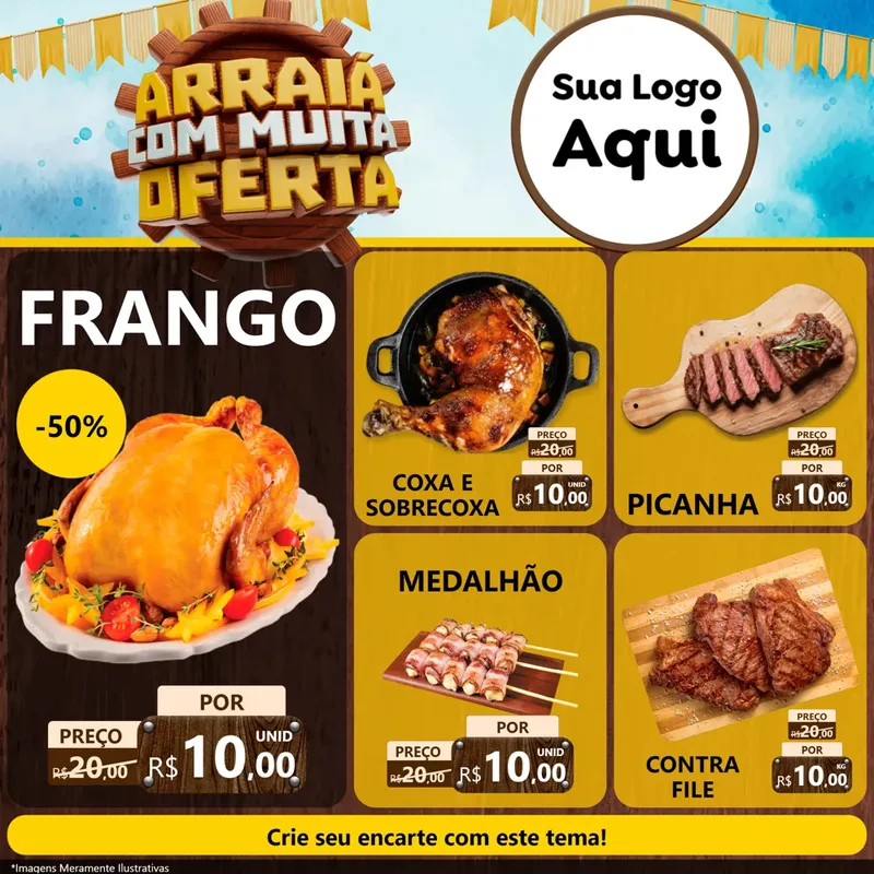 Modelo de Rede Social para Feed Facebook com o tema Ofertas de São João - Junina para Assados