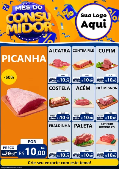 Modelo de Encarte para Encarte A4 Vertical com o tema Mês do Consumidor para Açougue