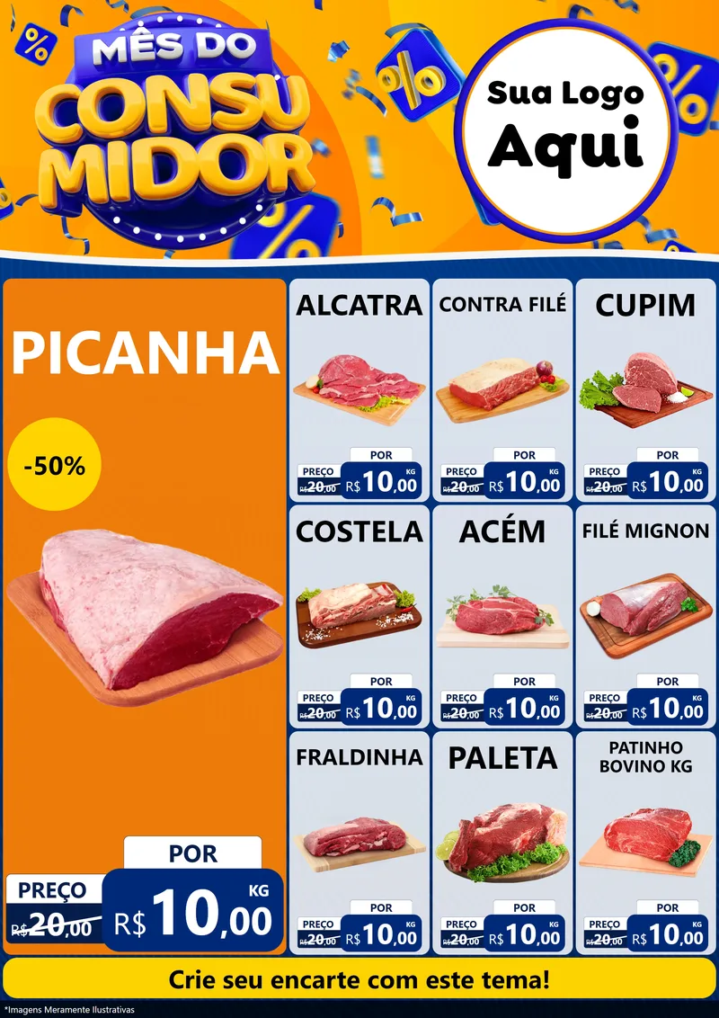 Modelo de Encarte para Encarte A4 Vertical com o tema Mês do Consumidor para Açougue