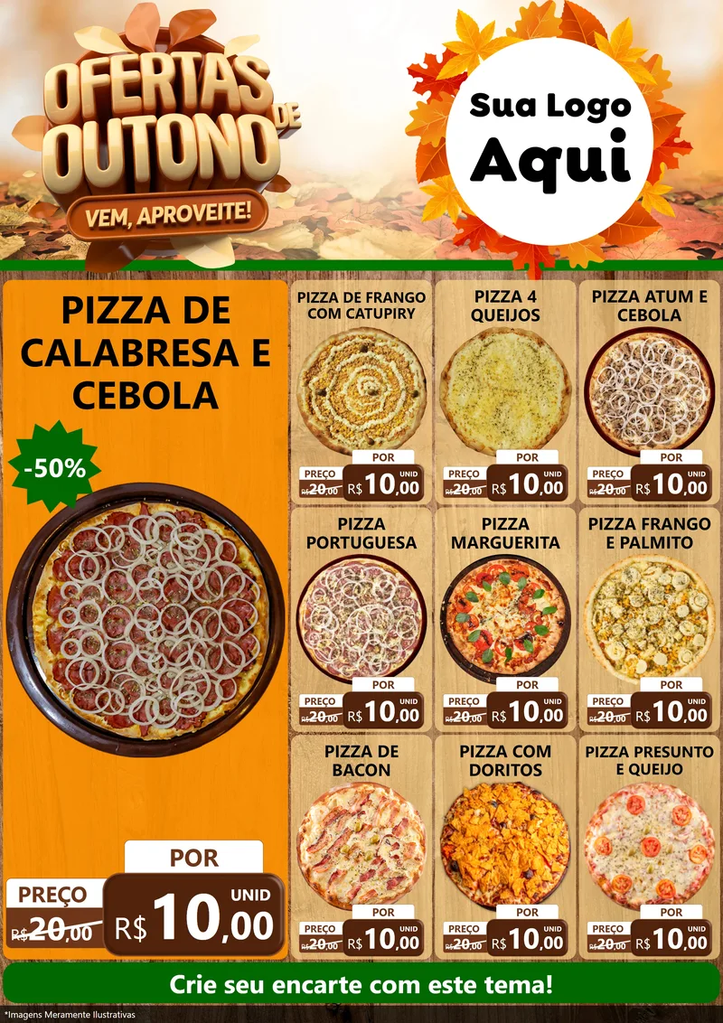 Modelo de Encarte para Encarte A4 Vertical com o tema Ofertas de Outono - Vem, Aproveite! para Pizzaria