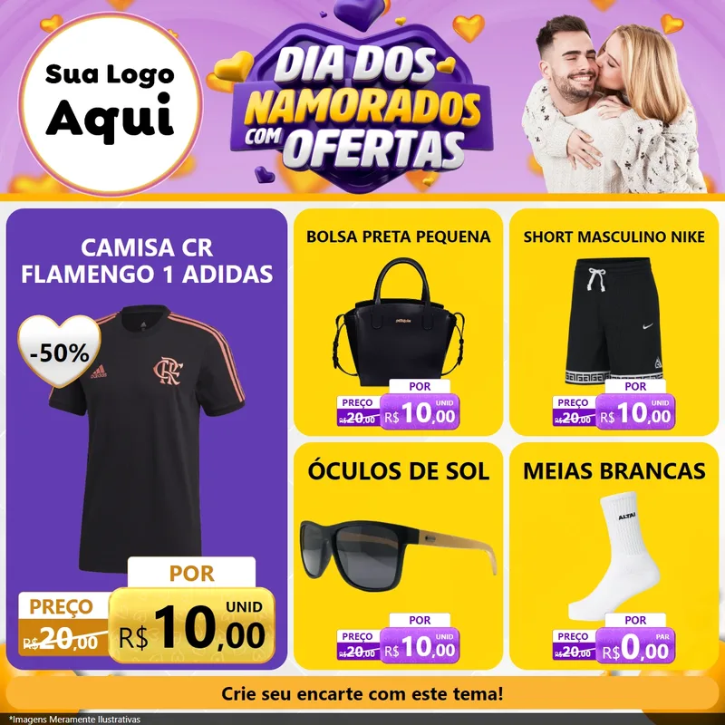 Modelo de Rede Social para Feed Facebook com o tema Dia Dos Namorados Com Ofertas para Roupas e acessórios