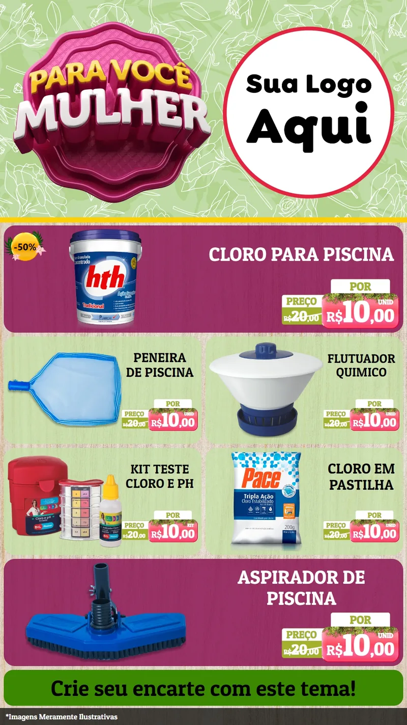 Modelo de TV para TV Vertical com o tema Para Você Mulher para Produtos para Piscina
