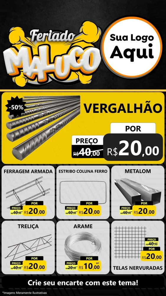 Modelo de Rede Social para Stories com o tema Feriado Maluco para Ferragens