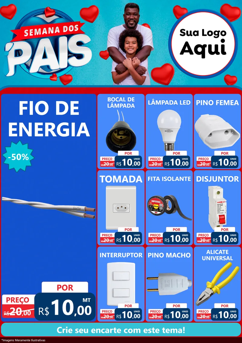 Modelo de Encarte para Encarte A4 Vertical com o tema Semana Dos Pais para Materiais Elétricos