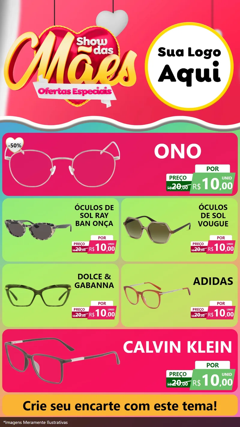 Modelo de TV para TV Vertical com o tema Show das Mães - Ofertas Especiais para Óticas