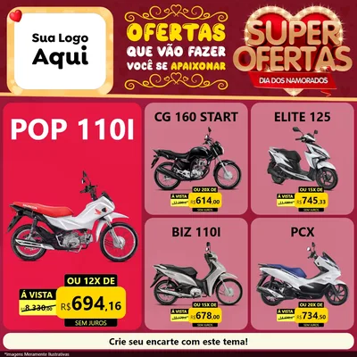 Modelo de Rede Social para Feed Facebook com o tema Dia dos Namorados para Concessionaria de Motos