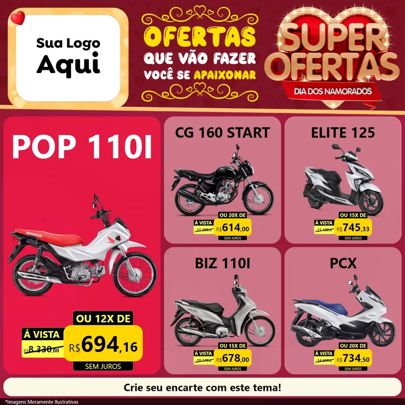 Modelo de Rede Social para Feed Facebook com o tema Dia dos Namorados para Concessionaria de Motos