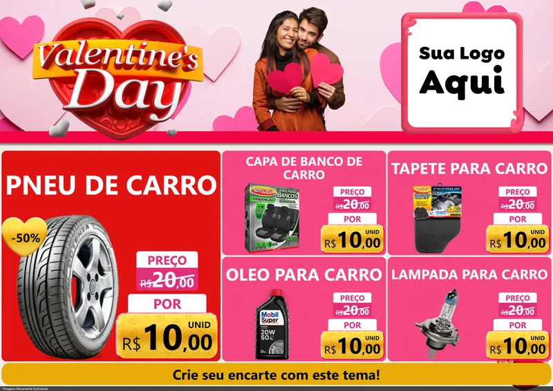 Modelo de Encarte para Encarte A4 Horizontal com o tema Valentine's Day para Auto peças