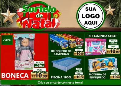 Modelo de Encarte para Encarte A4 Horizontal com o tema Sorteio de Natal para Brinquedos