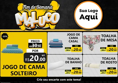 Modelo de Encarte para Encarte A4 Horizontal com o tema Fim de Semana Maluco para Cama, Mesa e Banho