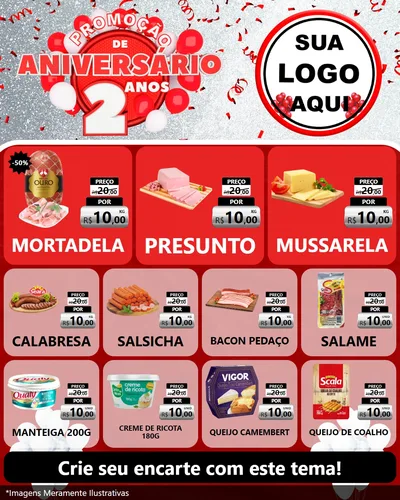 Modelo de Rede Social para Feed Instagram com o tema Promoção de Aniversário - 2 Anos para Frios e Laticínios
