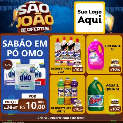 Modelo de Rede Social para Feed Facebook com o tema São João Ofertas Imbatíveis! - Junina para Produtos de Limpeza