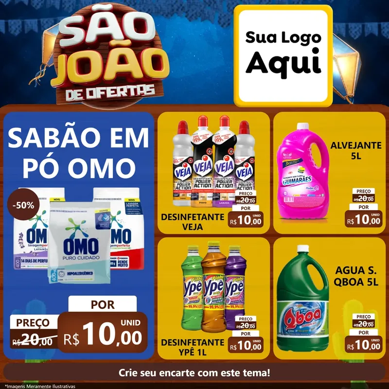 Modelo de Rede Social para Feed Facebook com o tema São João Ofertas Imbatíveis! - Junina para Produtos de Limpeza