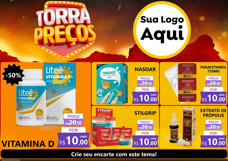 Modelo de Encarte para Encarte A4 Horizontal com o tema Torra Preços para Farmácia