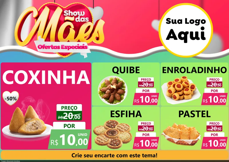 Modelo de Encarte para Encarte A4 Horizontal com o tema Show das Mães - Ofertas Especiais para Salgadaria