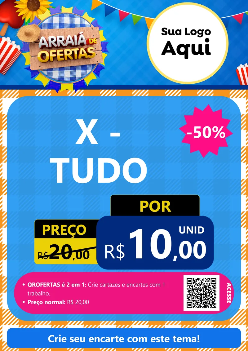 Modelo de Cartaz para Cartaz A4 Vertical com o tema Arraiá de Ofertas para Hamburgueria