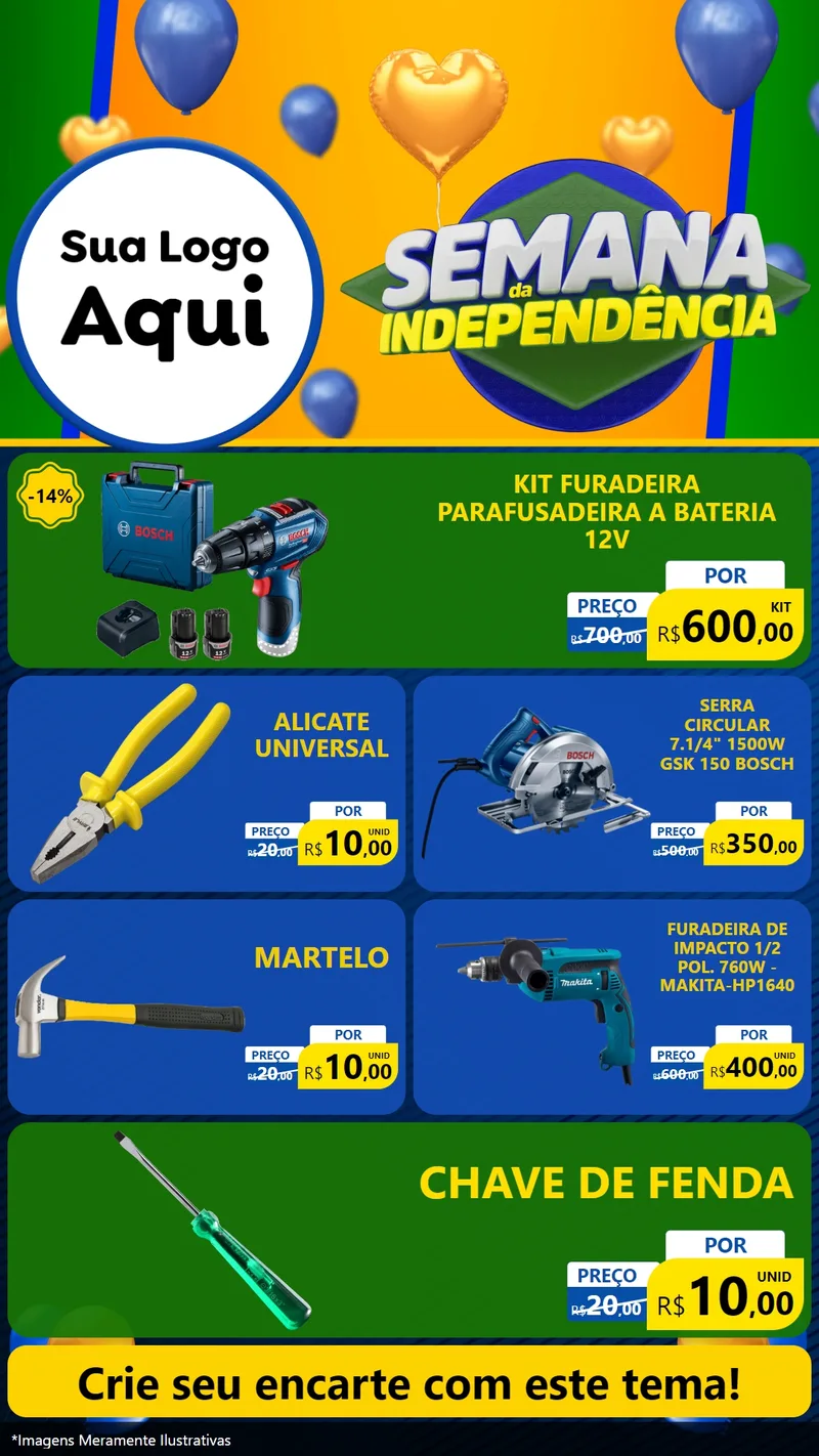 Modelo de TV para TV Vertical com o tema Semana da Independência para Maquinas e Ferramentas