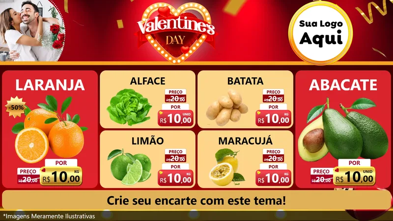 Modelo de TV para TV Horizontal com o tema Valentine's Day para Hortifrúti