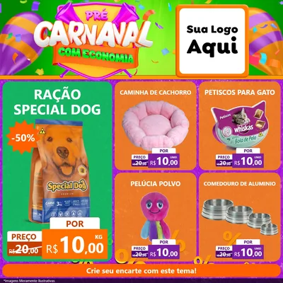 Modelo de Rede Social para Feed Facebook com o tema Pré-Carnaval Com Economia para Pet Shop