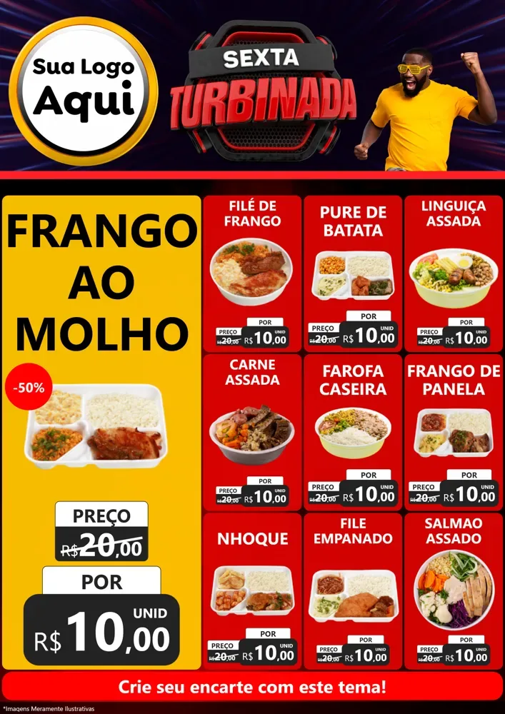 Modelo de Encarte para Encarte A4 Vertical com o tema Sexta Turbinada para Restaurante