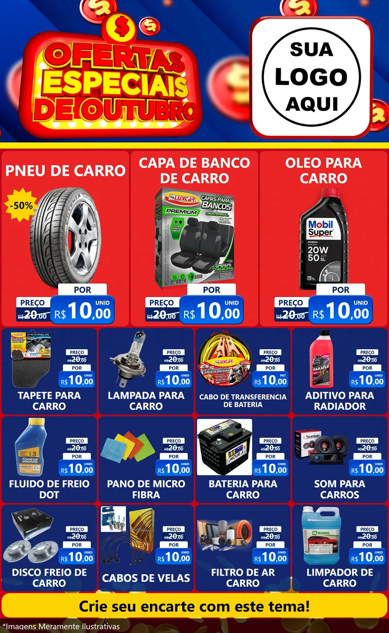 Modelo de Encarte para Encarte Grande com o tema Ofertas Especiais de Outubro para Auto peças