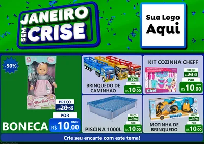 Modelo de Encarte para Encarte A4 Horizontal com o tema Janeiro Sem Crise para Brinquedos