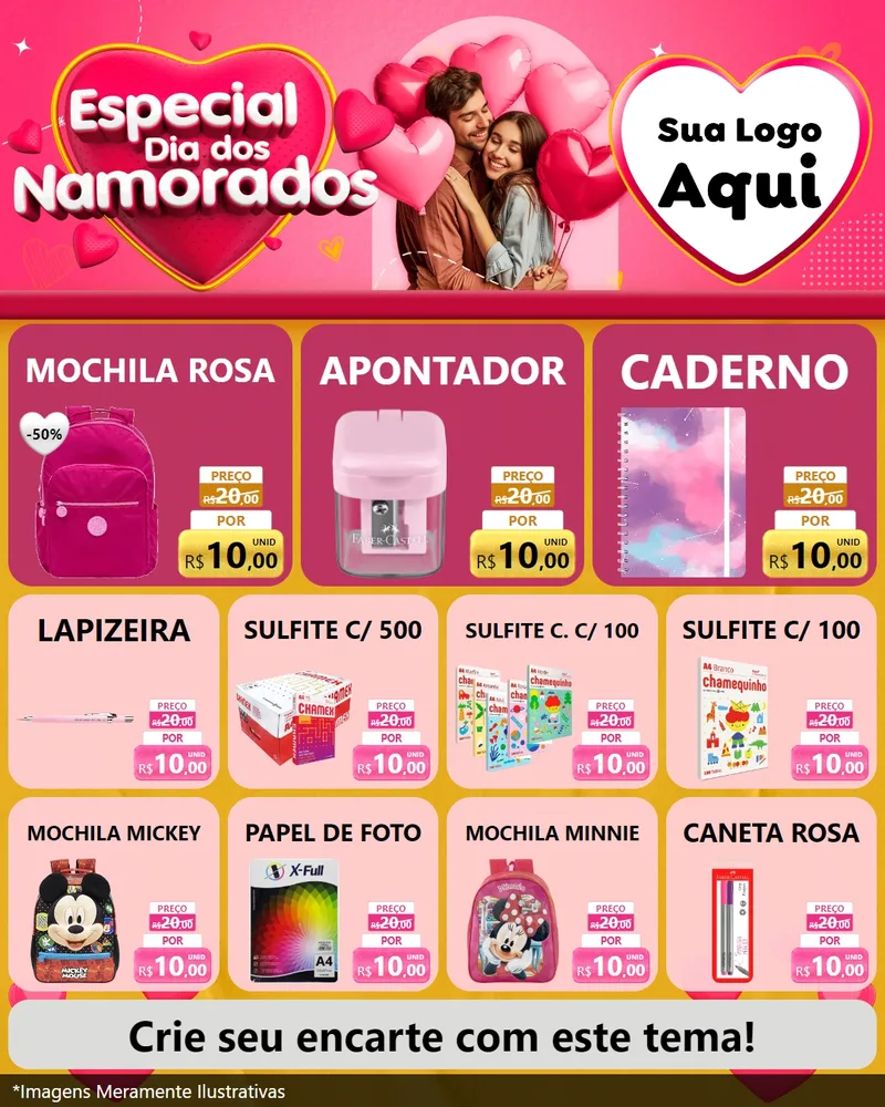 Modelo de Rede Social para Feed Instagram com o tema Especial Dia dos Namorados para Papelaria