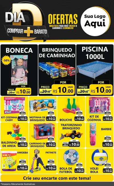 Modelo de Encarte para Encarte Grande com o tema Dia D Mais Economia para Brinquedos