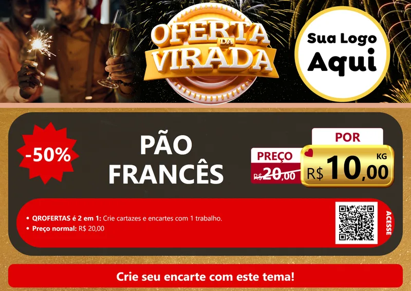 Modelo de Cartaz para Cartaz A4 Horizontal com o tema Oferta da Virada para Padaria