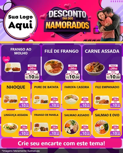 Modelo de Rede Social para Feed Instagram com o tema Desconto Dia dos Namorados para Restaurante