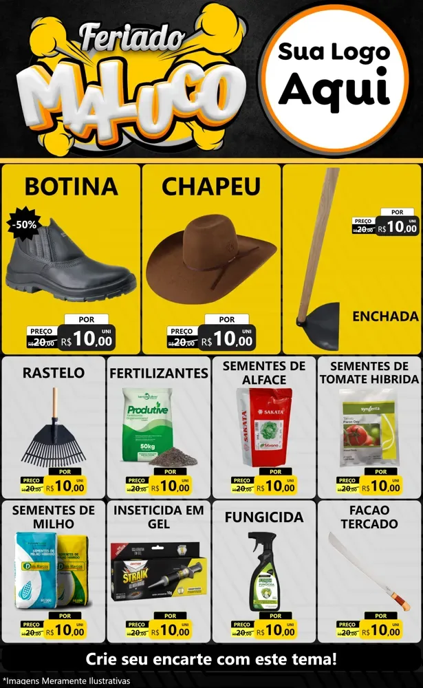 Modelo de Encarte para Encarte Grande com o tema Feriado Maluco para Agropecuária
