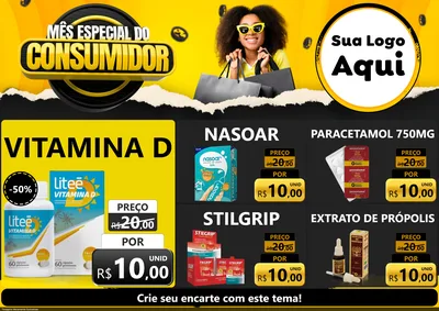 Modelo de Encarte para Encarte A4 Horizontal com o tema Mês Especial do Consumidor para Farmácia