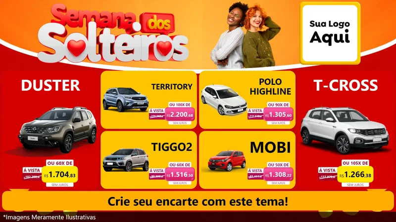 Modelo de TV para TV Horizontal com o tema Semana dos Solteiros para Concessionaria de Carros
