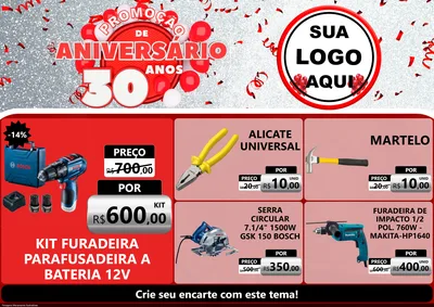 Modelo de Encarte para Encarte A4 Horizontal com o tema Promoção de Aniversário - 30 Anos para Maquinas e Ferramentas
